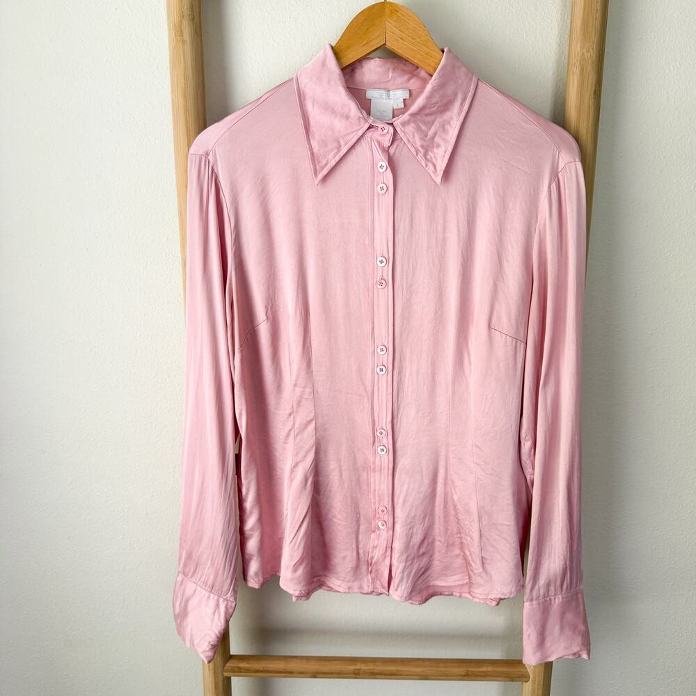 Votre Nom Pink Silk Button Down Blouse Size Large Collared Top
